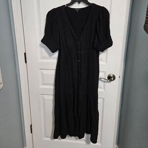 Madewell Lightspun Tiered Dress Cuffed Cotton Gauze Black Womens 12